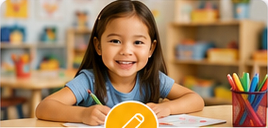 Preschool child drawing at a classroom table