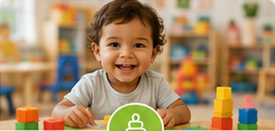 Toddler playing with colorful blocks
